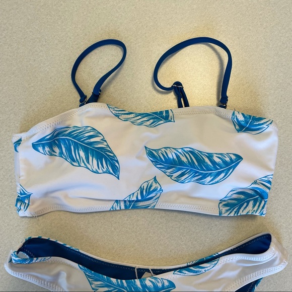 Cupshe Blue Feather Bandeau High Leg Bikini XS - Picture 11 of 13